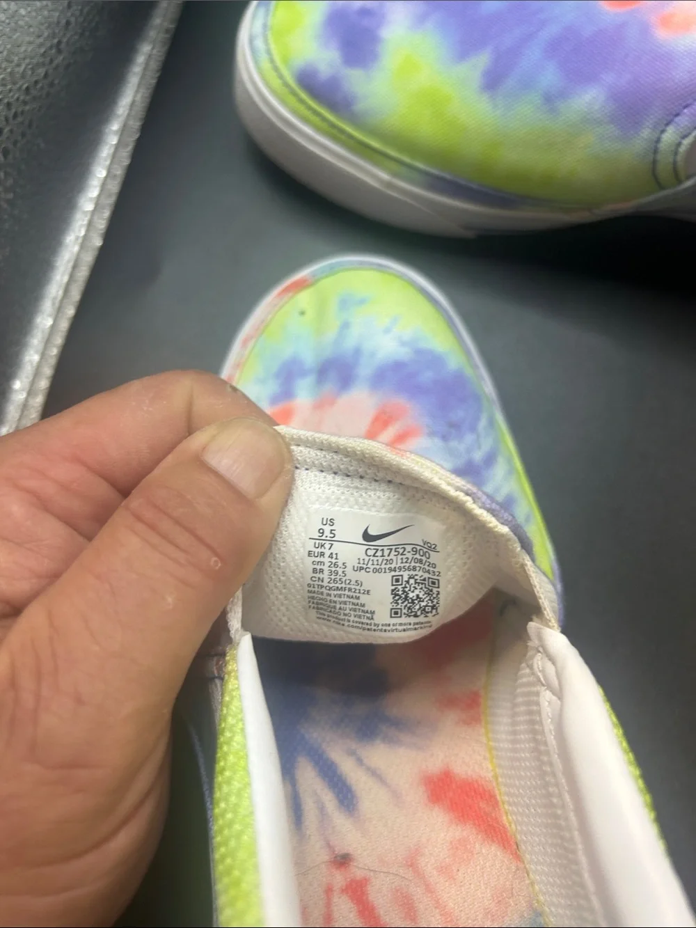 Nike Kids Slip-On Tie-Dye Sneakers - Purple, Green, Orange, Blue